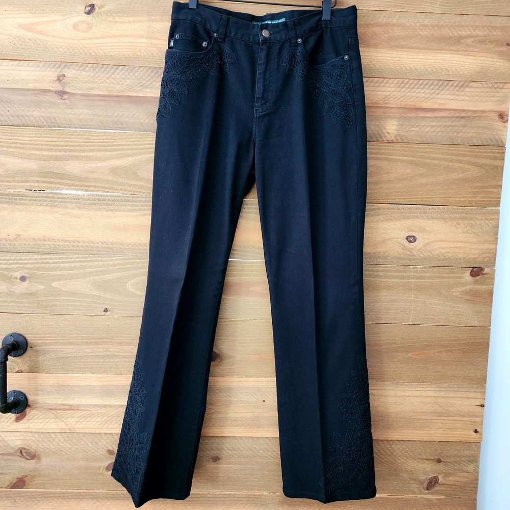 Lauren‎ Jeans Co. Ralph Lauren black lace trimmed jeans womens size 8